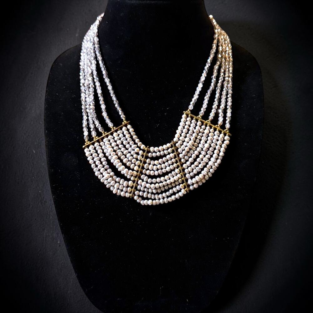 VTG 20s Inspired Necklace Womens Multi-Strand Pearl and Glass Bead Choker 17”